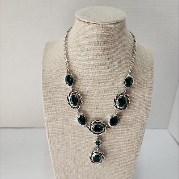 Brighton Radiant Green Teal Crystal Jeweled Flower Raindrop Necklace‎ NEW! - Picture 1 of 9